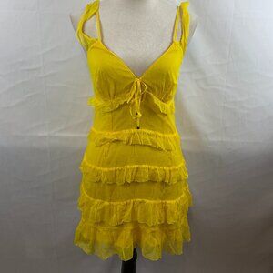 Hansen & Gretel Tiered Ruffle Dress S Yellow Spaghetti Strap Tie Details New NWT